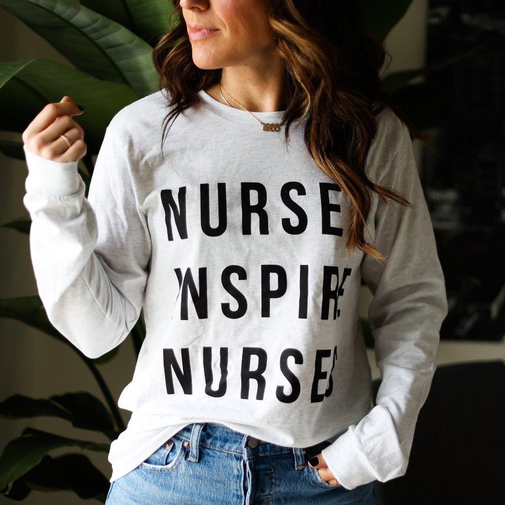 Nurses Inspire Nurses Ash White Long Sleeve Tee